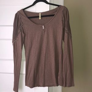 Free People Light Brown Long Sleeve Blouse